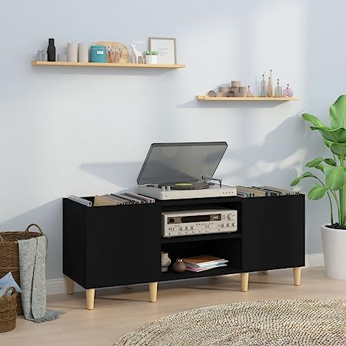 ARKEM Armoire à disques noir 121x38x48 cm bois d'ingénierie,Chaine Hifi Avec Platine Vinyle,Rangement Disque Vinyle
