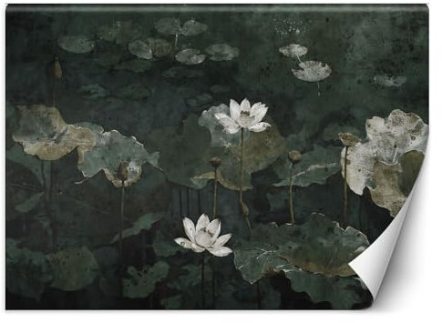 Feeby - Fototapete - Blumen Seerosen 450x315 cm, Wandtapete 3D, Moderne Wanddeko Schlafzimmer, Wohnzimmer, Büro, Moderne Tapeten mit Luxury und Laub Natur motiv - XXL Grün