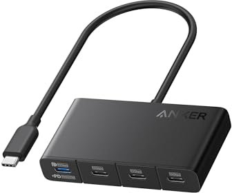 Anker Hub USB-C, adaptador USB C a USB C de 4 puertos, divisor USB C multipuerto, concentrador de pantalla USB 3.2 con PD máximo de 100 W y transferencia de datos rápida máxima de 10 Gbps para MacBook