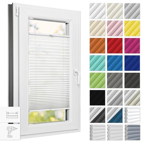 Estika Plissee mit Bohren 75 cm x 180 cm - Weiß - Rollos für Fenster, Jalousien Fenster für innen, Raffrollo, Fenster plissee