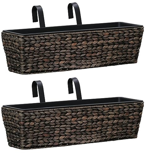 Cosisti Jardinières Balcon 2 pcs Jardinière Suspendue Pot de Fleurs jardinieres Exterieur Balcon Bac à Fleurs Extérieur Jacinthe d'eau-Marron foncé-Type 1