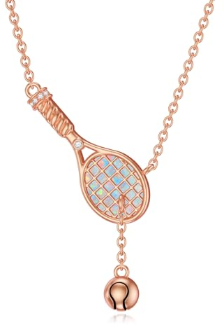 YFN Tennis Schmuck Sterling Silber Tennisschläger Halskette Anhänger/925 Sterling Silber Perle Tennisschläger Anhänger Halskette Kette mit Anhänger für Damen Mädchen Tennis Liebhaber