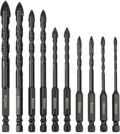 10 Pièces Mèche à Carrelage Forets de Maçonnerie, Foret Carrelage Forets à Verre Forets à Maçonnerie en Carbure de Tungstène pour Carrelage en Céramique mur de Briques mur en Béton Miroir en Verre
