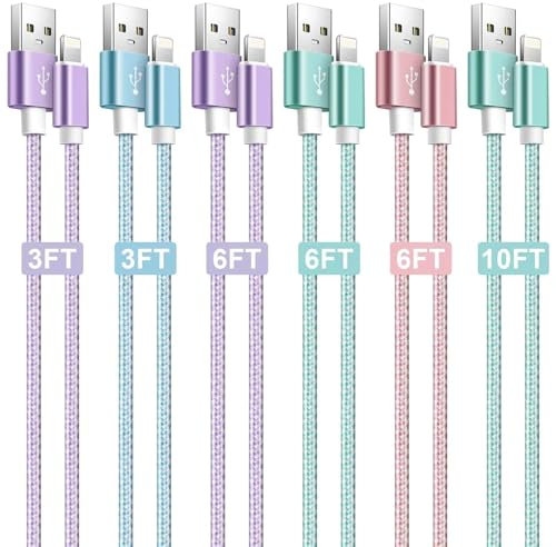 MAIMEITE Câble de Chargement pour iPhone, 6Pack Câble Lightning, Certifié Apple MFi, Câble USB A Tressé en Nylon pour iPhone14/13/12/11/X/8/7/6 Series et Autres