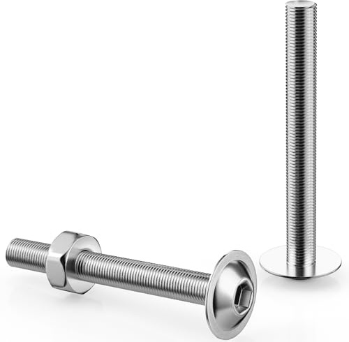 Lot de 40 vis à tête bombée M5 x 50 mm en acier inoxydable à six pans creux avec écrous et bride M5 Vis à tête plate en acier inoxydable A2 V2A ISO 7380 Filetage complet
