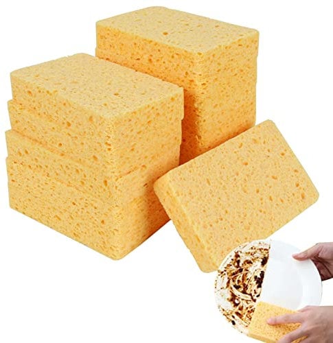 Luabue 12 Pack Scour Sponges Washing Up Scourers Sponge Non-scratch Kitchen Dish Sponges Natural Cellulose Eco Compostable Biodegradable Sponge for ome Bathroom Cleaning Household Cookware