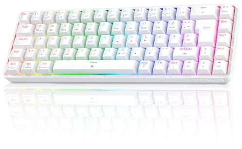TMKB T68 Gaming Tastatur,60% Kabellos Mechanische RGB Tastatur mit Bluetooth/2.4G/Typ-C,Compact 68 Tasten Anti-Ghosting,Deutsches QWERTZ Layout,Blue Clicky Switch,weiße