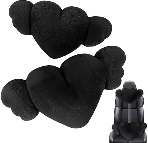 Moxeupon Coussin en forme de cœur en peluche pour voiture, appuie-tête de voiture - 2 accessoires de voiture doux avec ailes pour conduire - Appuie-tête mignon pour lit, canapé