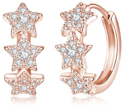 Deyanse Creolen Silber 925 Klein, 925 Sterling Silber Stern Ohrringe Creolen, Damen Kreolen Ohrringe mit Zirkonia, Schlafen Knorpel Ohrringe, Hypoallergene Ohrschmuck Geschenke für Mädchen Schwester
