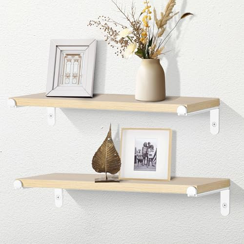 SAYAYO Lot de 2 Etagere Murale Rustique en Bois, 40CM Brun Clair Etagères Flottantes Suspendues, Tablettes Flottantes Rangement pour Cuisine, Chambre, Salon