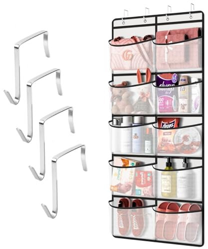 WhizNook Hängeorganizer Tür mit 10 Netztaschen, Hängeaufbewahrung Organizer, Hängeregal Tür mit 4 Haken, Tür Aufbewahrung, für Tür Organizer, Schlafzimmer, Kinderzimmer, Badezimmer (Grau)