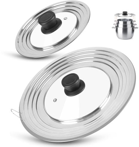 Akicderu Universaldeckel für Pfannen, 2er-Set Pfannendeckel Universal Passform 16/18/20/22/24/26/28/30/32 cm, Glasdeckel für Pfannen und Töpfe, Topfdeckel für müheloses Kochen