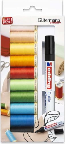 Gutermann - Set di fili da cucito, tutto: 10 x 100 m, Pennarello nero per tessuti