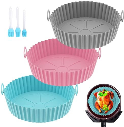 3 Stück Silikonform für Heißluftfritteuse, airfryer silikonform, anstelle Airfryer Backpapier Pergamentpapier, Wiederverwendbares, Heißluftfritteuse Zubehör Geeignet für Cosori Philips
