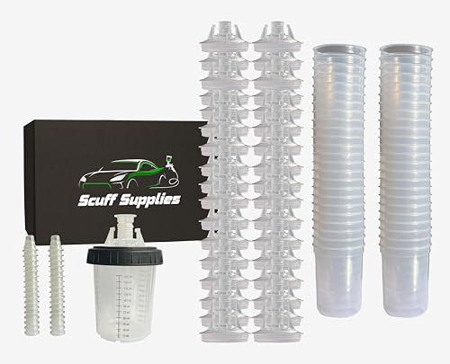 Scuff Supplies Spray Painting Disposible PPS Cups 165ml 50 x lids & liners 1 x outer cup 25 x caps