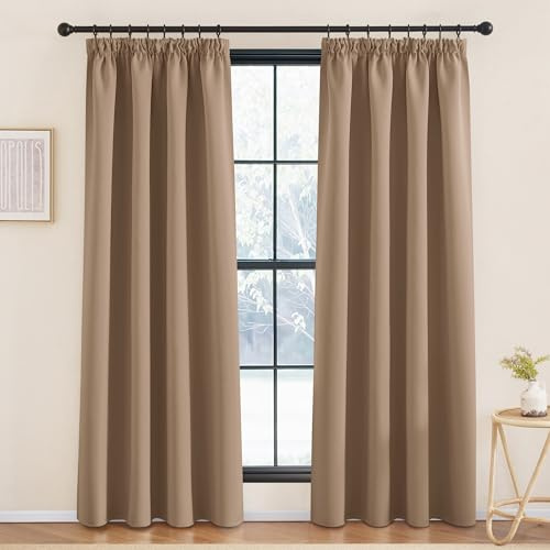 KGORGE Kälteschutz Thermovorhang mit Kräuselband Vorhänge Blickdicht | Cappuccino, 2er Set, 200 x 140 cm(HxB), Thermo Vorhang gegen Kälte für Schienensystem, Verdunkelung, Sonnenschutz, Wohnzimmer