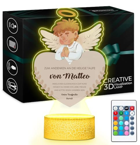 Maverton LED Nachtlicht Schutzengel - digitaler Bilderrahmen mit USB-Kabel - Taufe Geschenk - Taufgeschenke für Mädchen - Taufgeschenke Jungen - Personalisierte Geschenke Baby - Deko Wohnzimmer