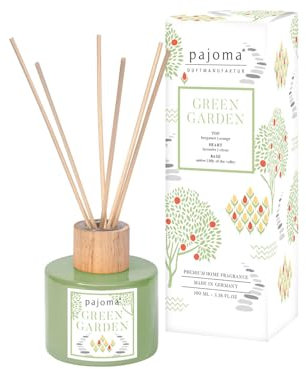 Raumduft Diffuser Green Garden, 100 ml mit Stäbchen - Essential Oils Lufterfrischer in Geschenkverpackung | Frische von Bergamotte, Orange & Lavendel | Wohn-, Schlaf-, Bad, WC, Hotel, Büro, Deko