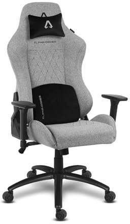 Alpha Gamer Gaia - Silla Gaming en Tela, Ergonómica, Reposabrazos Ajustables, Cojín Cervical removible con imán, Cojín Lumbar con Espuma viscoelástica, Base de Metal, 150KG - Gris