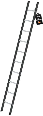 PROREGAL Sprossen-Anlegeleiter 350mm ohne Traverse Made in Germany | 10 Sprossen | Arbeitshöhe 4,1m | Traglast 150kg | Anthrazit | Leiter, Trittleiter, Bockleiter, Sprossen-Doppelleiter