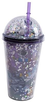 SHAKE CUP ASTRONAUTE - Gobelet réutilisable avec couvercle et paille - Double paroi - Bouchon à vis hermétique - Pour eau minérale, fruits et jus. En verre, tasse. Un cadeau pour tous les enfants.