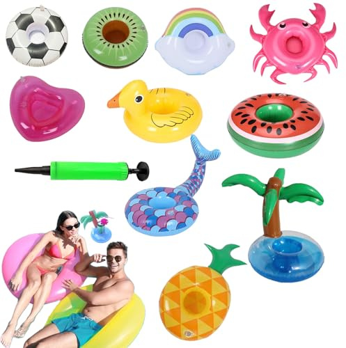 Aufblasbare Getränkehalter, niedliche schwimmende Getränkeschwimmer für Pool, See, Spa, Getränketablett, Getränkehalter, Zubehör für Partys, Schwimmen im Freien, 10 Stück