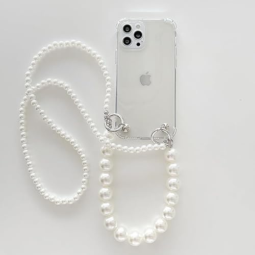 Yhsvie Coque de protection transparente pour iPhone 12 - Avec bracelet à perles - Avec bande - Chaîne de perles - Fine - Anti-chocs - Avec cordon de suspension - En silicone - Transparent 1