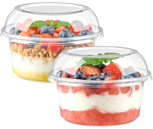Jycnolm 50 Pack 12 oz Plastic Dessert Cups with Lids, Acai Bowls