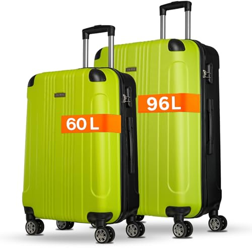 NOWI Kofferset – 2-teiliges Koffer Hartschale Set aus ABS mit Zahlenschloss, 4 Doppelrollen, Dehnfalte, 360° drehbar, leicht & robust – Reisekoffer mit Rollen Set in Größe L, XL (Lime)