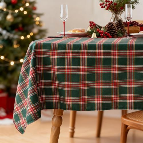 Tischdecke Weihnachten 140x200cm, Karierte Weihnachtstischdecke Abwaschbar | Rechteckig Weihnachts Tischdecke für Party Tischdeko Küche Hochzeit Weihnachtsdeko (Rot und Grün)