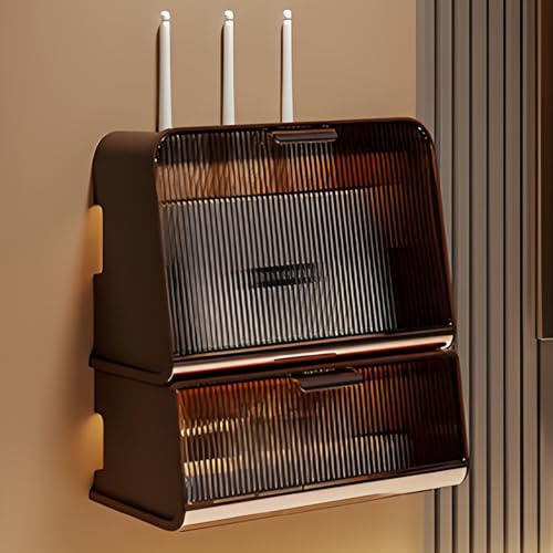 OAKVYNE Wandmontage WiFi-Aufbewahrungsbox, Router Aufbewahrungsbox, Aufbewahrungsboxen Für Kabel Und Netzstecker, Router Verstecken, WLAN-Router-Box Zur Aufbewahrung.(Brown+Coffee)