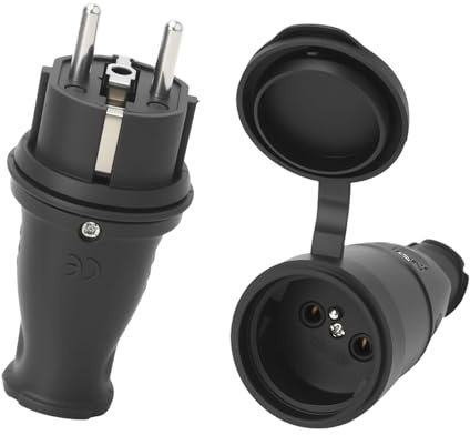 TNSLAND Lot de 1 Schuko Plug et Connecteur Schuko, Fiche Male Prise Electrique Fiche Electrique de Sécurité avec Protection Anti-pliure Utilisable pour des Câbles de 0,5 à 3 cm², IP44, 250 V, 16 A