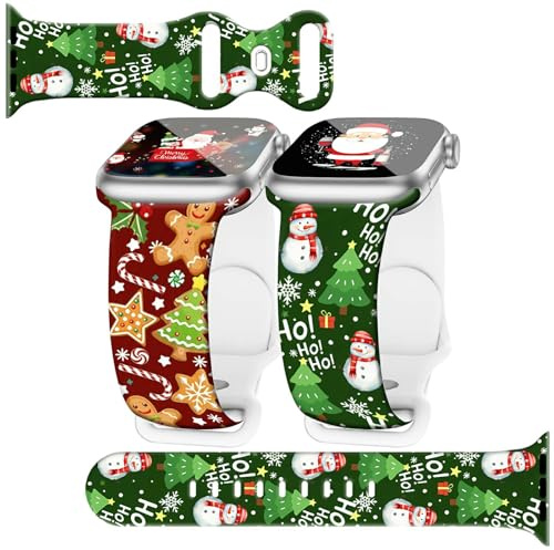 Christmas Watch Band Compatible with Apple Watch Bands 38mm 40mm 41mm for Women Men,2pcs Christmas Snowman Silicone Smartwatch Wristbands Replacement Strap for iWatch Series SE 9 8 7 6 5 4 3 2 1