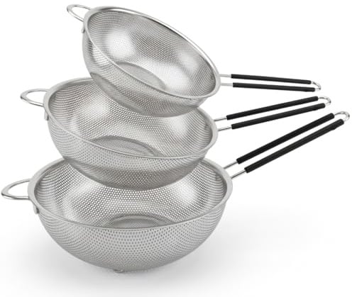 Space Home - Set di 3 Scolapasta Perforato - Scolatutto in Metallo - Colino da Cucina - Colino a Rete - Scolatutto in Metallo - Scolatutto in Acciaio Inox - Colino da Cucina per Pasta, Riso