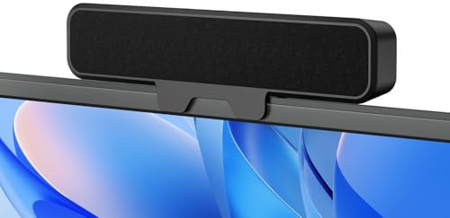 Plyee Audio Enceintes d'ordinateur pour PC de Bureau, Barre de Son stéréo avec Clip pour écran, Basses Profondes, Plug-and-Play, Type-C et USB-A intégrés