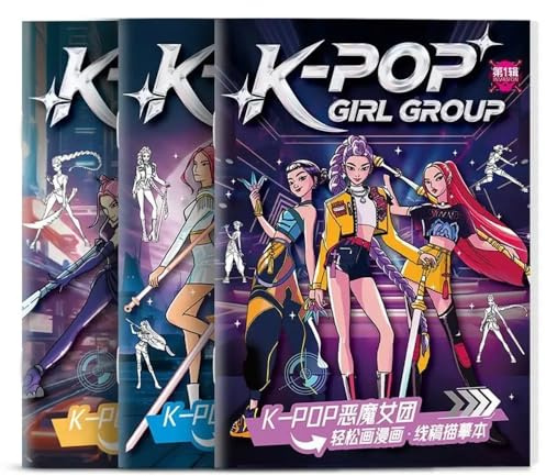 K-Pop Demon H – Pack 3 Libros para Colorear | Libro de Dibujo Lineal y Pintura DIY | Ilustraciones Estilo K-Pop Girl Group | Libros Creativos para Colorear y Dibujar