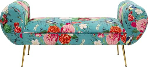 Kare Design Bank Wing Flower Fever, Blau, Sitzhöhe 41 cm, Blumen Motiv, 1-2 Personen, Sitzbank, Polsterbank