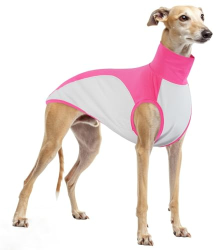 Whippet Pullover Dünn, Baumwolle Shirt Whippet Rollkragenpullover Weich Hundeshirt mit Sonnenschutz für Outdoor-Aktivitäten(Rosa, M)
