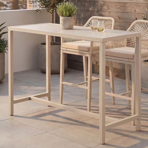 Mendler Stehtisch HWC-P91 Outdoor Metall 105x130x65cm - Creme | Gartentisch, Bartisch, Tisch