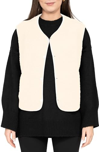Reichstadt Damen Teddy Weste Warm & Weich aus Fleece One Size | Ärmellose Plüschweste mit Knöpfen, kuschelig, Casual Damenweste für Alltag, Freizeit und Übergangszeit