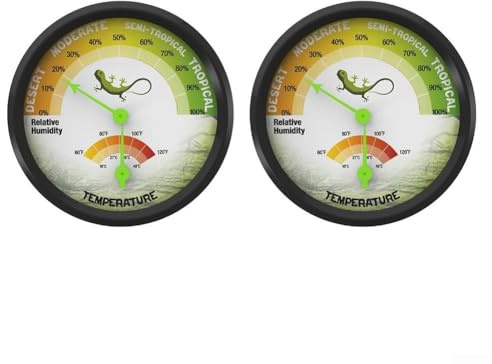 ZWEquipint Termometro e igrometro meccanico per rettili, 74 mm, per quadrante, per terrario, vivario, monitor di umidità e temperatura, 2 pezzi