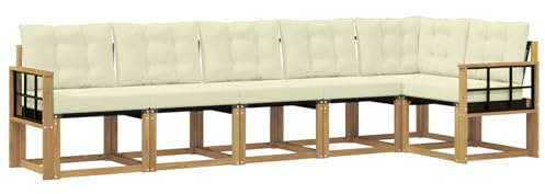 vidaXL Outdoor-Sofagarnitur mit Kissen 6 pcs Weiß und Creme, Gartenlounge, Moderne Sofas für draußen, strapazierfähige Sitzgruppe für Terrasse, Perfekter Komfort