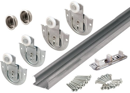 Slide-Co 163590 By-Pass Wardrobe Track Kit, 60 in. Opening, Dial-Adjusting Rollers, Steel, 7/8 in. Plastic Wheels by Slide-Co