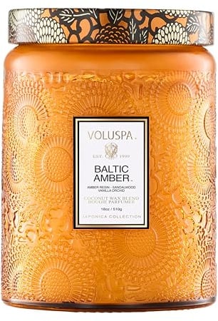 Voluspa Baltic Amber Large Scented Candle Jar 18 Oz, 100 Hr Burn