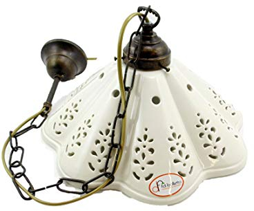 fd-bolletta arredamento e illuminazione Lampadario sospensione da soffitto per interno in ottone vintage,lampadari cucina con paralume ceramica bianco l1054 Misure:H 70cm,Ø paralume 31cm