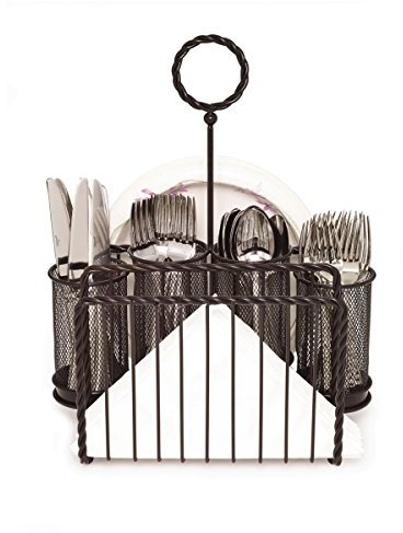 Gourmet Basics by Mikasa 5153168 Rope Metal Tabletop Flatware and Napkin Picnic Caddy, Alloy Steel, Antique Black