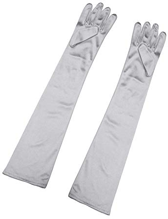 sourcing map Damen Lange Handschuhe 1920er Jahre Abend Party Vollfinger Fäustlinge Eleganter Opernhandschuh Silber One Size