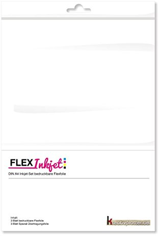 Flex-Inkjet 3er Set - im Ink-Jet Druck bedruckbare Flexfolie/Bügelfolie in weiß in DIN A4 + Transferfolie