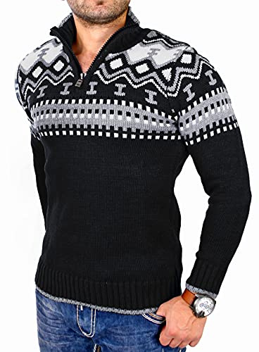 Reslad Herren Strickpullover Crewneck Zipper Winterpullover für Männer Norweger Pullover RS-3110