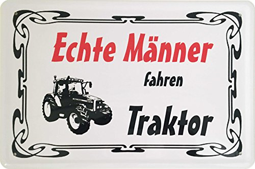 WOGEKA ART Retro Blechschild - Echte Männer fahren Traktor - witziger Spruch als Geschenk-Idee zum Geburtstag Weihnachten zur Dekoration 20x30 cm Vintage-Design aus Metall 585
